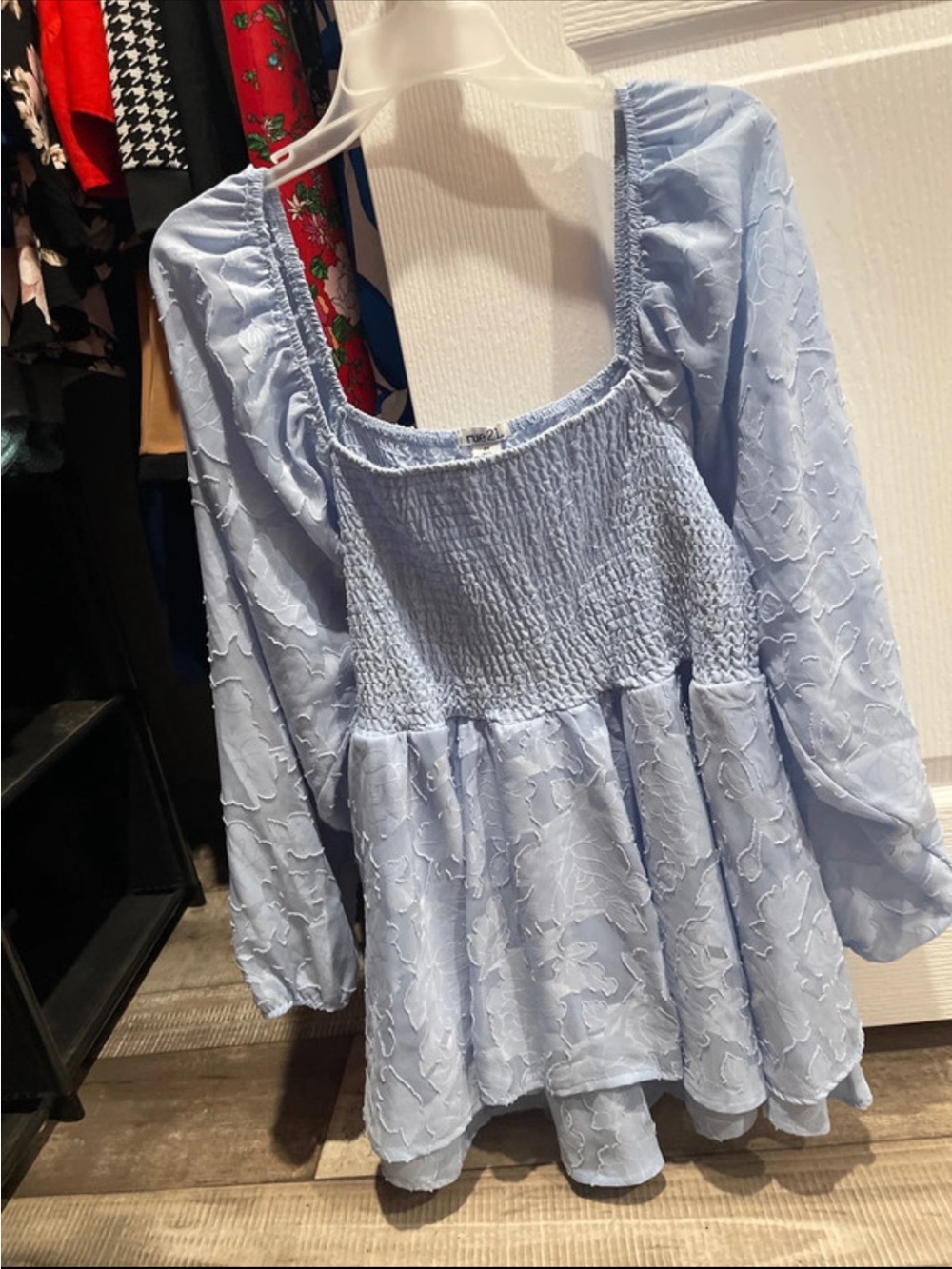 Rue21 Light Blue Smocked Peplum Long Sleeve Tunic